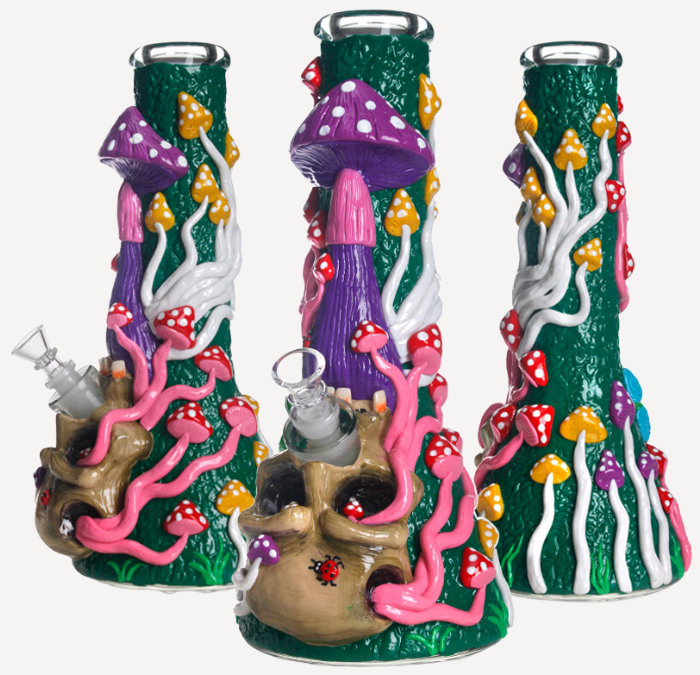 Mushroom and Skull Multicolour 3D Bong 13″