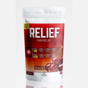 Mega Relief Gummies - Black Cherry - THC 1250mg, CBD 1875mg, CBN 250mg, CBG 50mg (25 Pack)