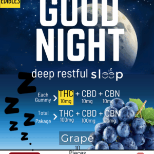 Mega Good Night Gummies – Grape – THC 100mg, CBD 100mg, CBN 100mg (10 Pack)