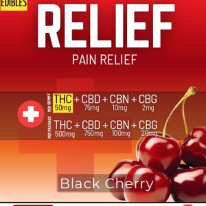 Mega Relief Gummies - Black Cherry - THC 500mg, CBD 750mg, CBN 100mg, CBG 20mg (10 Pack)