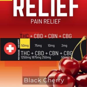 Mega Relief Gummies - Black Cherry - THC 1250mg, CBD 1875mg, CBN 250mg, CBG 50mg (25 Pack)