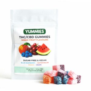 Yummies Sugar Free Mixed Fruit Gummies 5mg THC: 5mg CBD (Vegan)