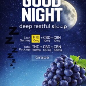 Mega Good Night Gummies – Grape – THC 100mg, CBD 100mg, CBN 100mg (10 Pack)